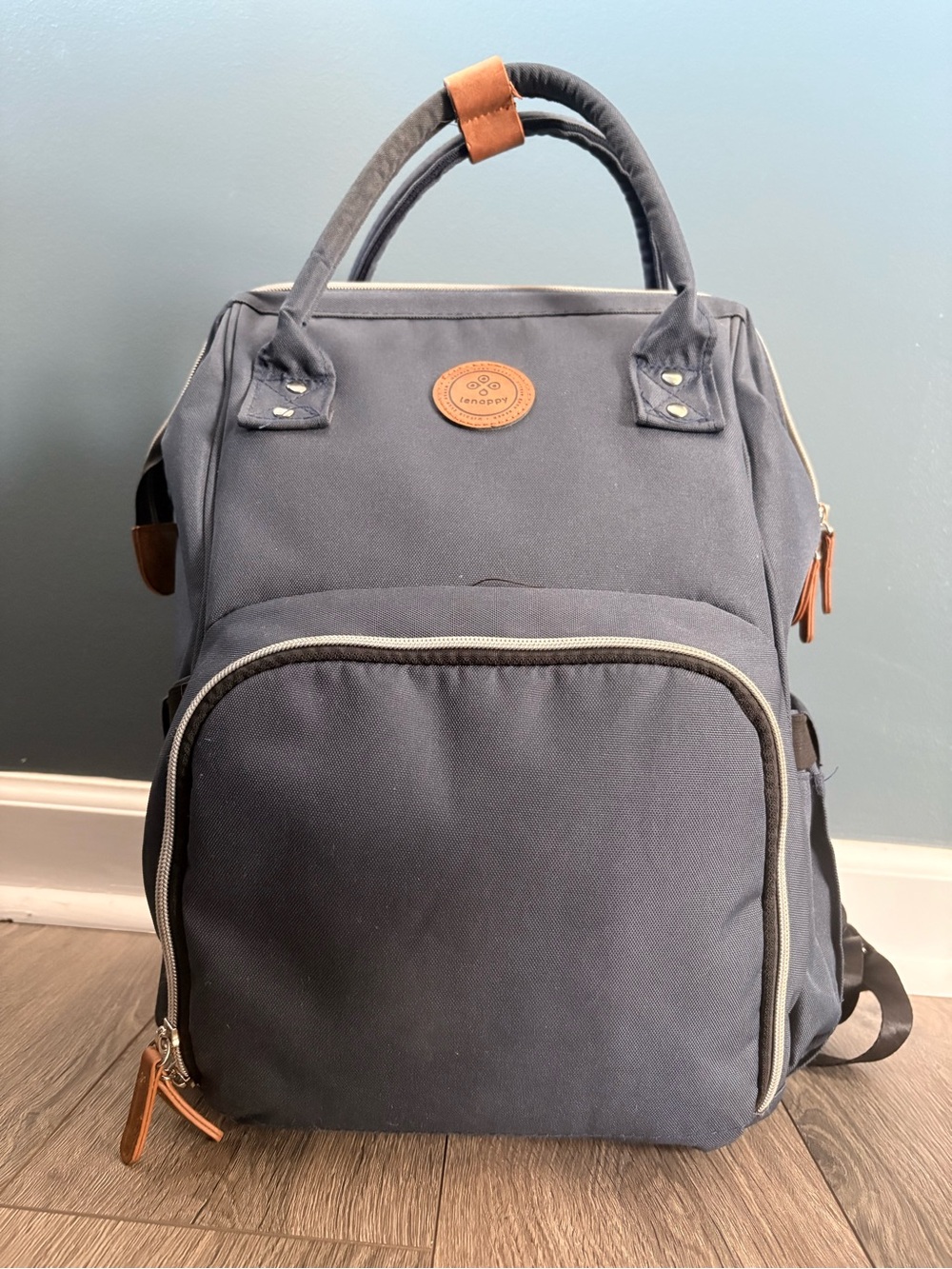 Canvas Navy Diaper Backpack with vegan Leather Accents - Lenappy